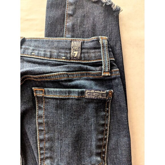 7 For All Mankind Ankle Skinny Jeans 24 Distressed Hem Dark Wash - Picture 5 of 11